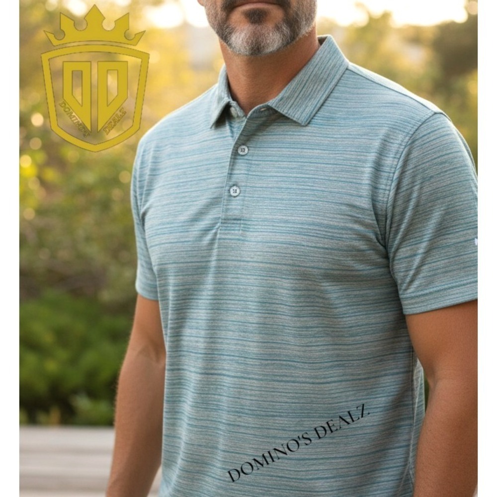 AndersonOrd Performance Golf Polo Shirt Men's L Gray‎ Aqua Stripe Seahorse Logo